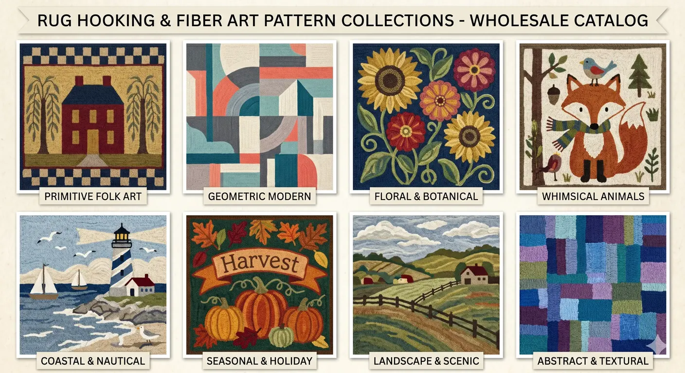 Fiber art pattern collection with bird, animal, floral, geometric, coastal, seasonal and abstract motifs