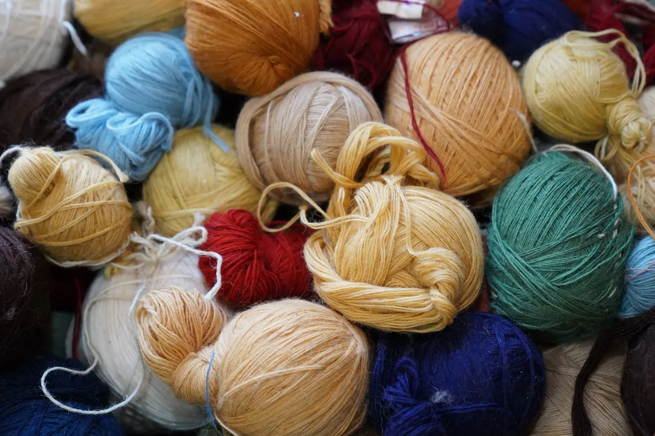 Colorful yarn arranged for fiber art retail sourcing